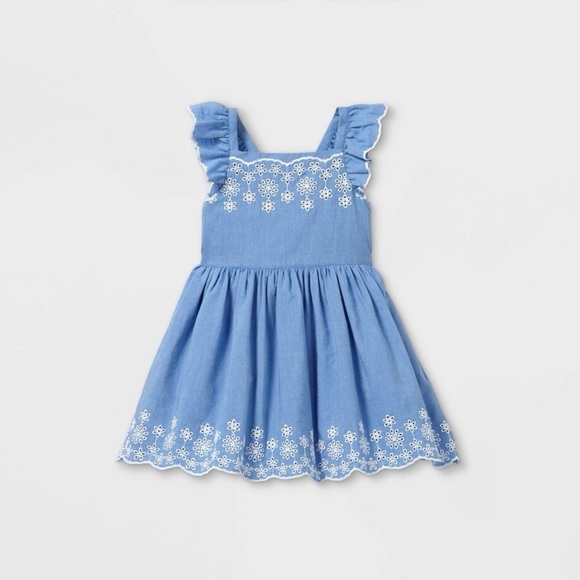 Toddler girls embroidered flutter sleeve dress eyelet blue and white size 2T - Picture 1 of 9